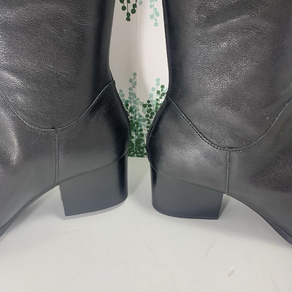 BORN Black Leather Tall Stacked Heel Boots 9.5 Womens - Picture 9 of 16